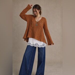 Free People Alpaca Blend Boho Cable Knit Waterfall Sweater Tunic Medium